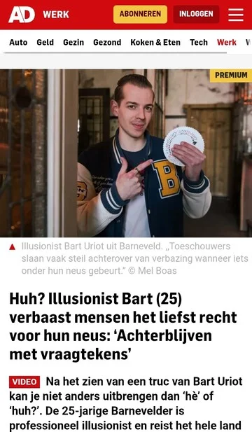 In het AD.nl Goochelaar Bart Uriot